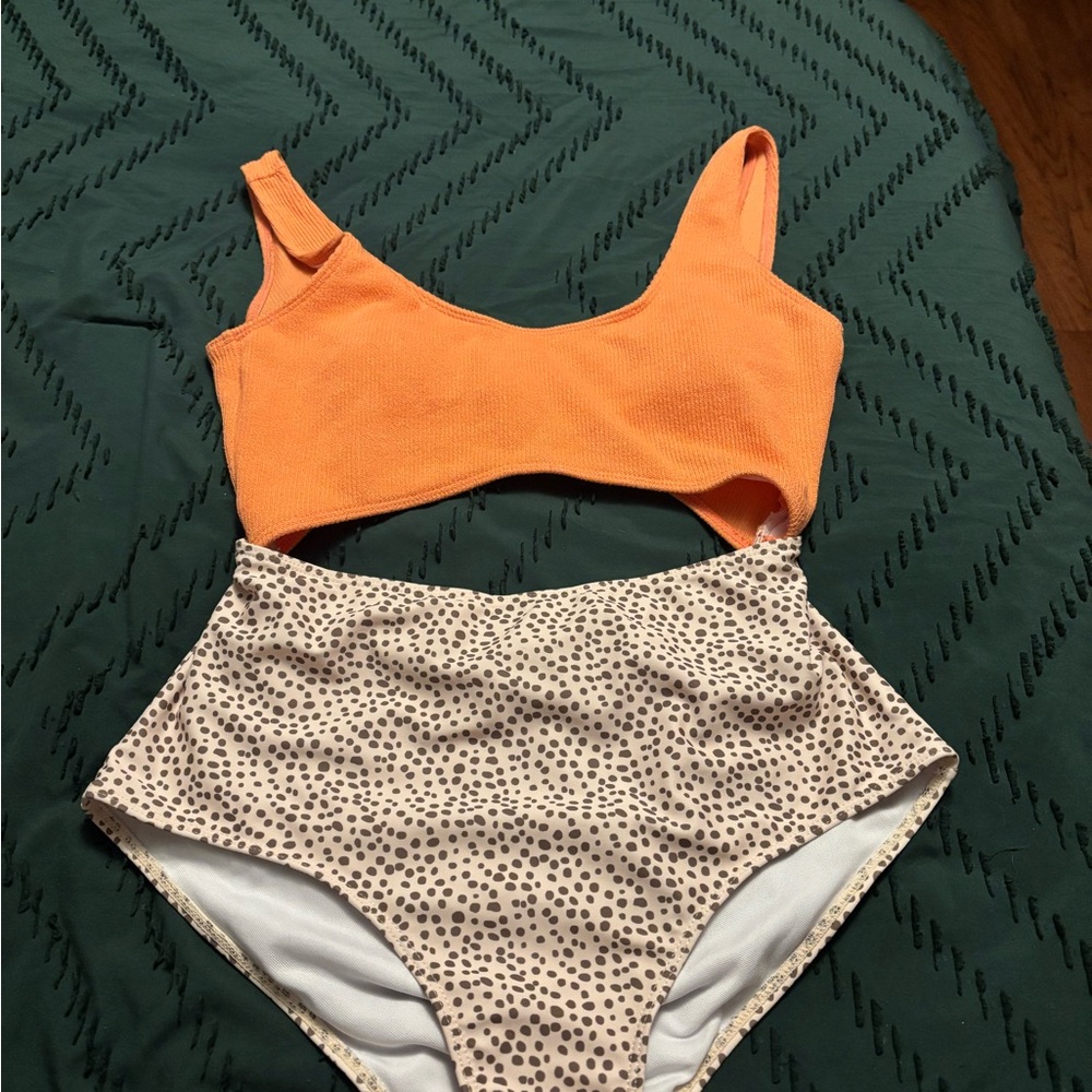 SHEIN Orange and Cream One Piece Swimsuit